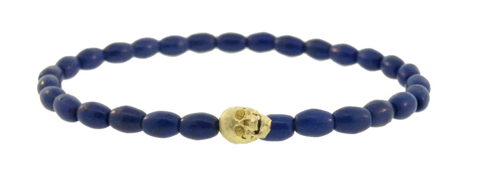 G6 Skull With Moving Jaw on Blue Beaded Bracelet