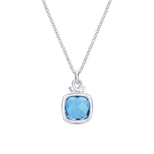 Gabriel & Co. Sterling Silver Cushion Shaped Blue Topaz Pendant