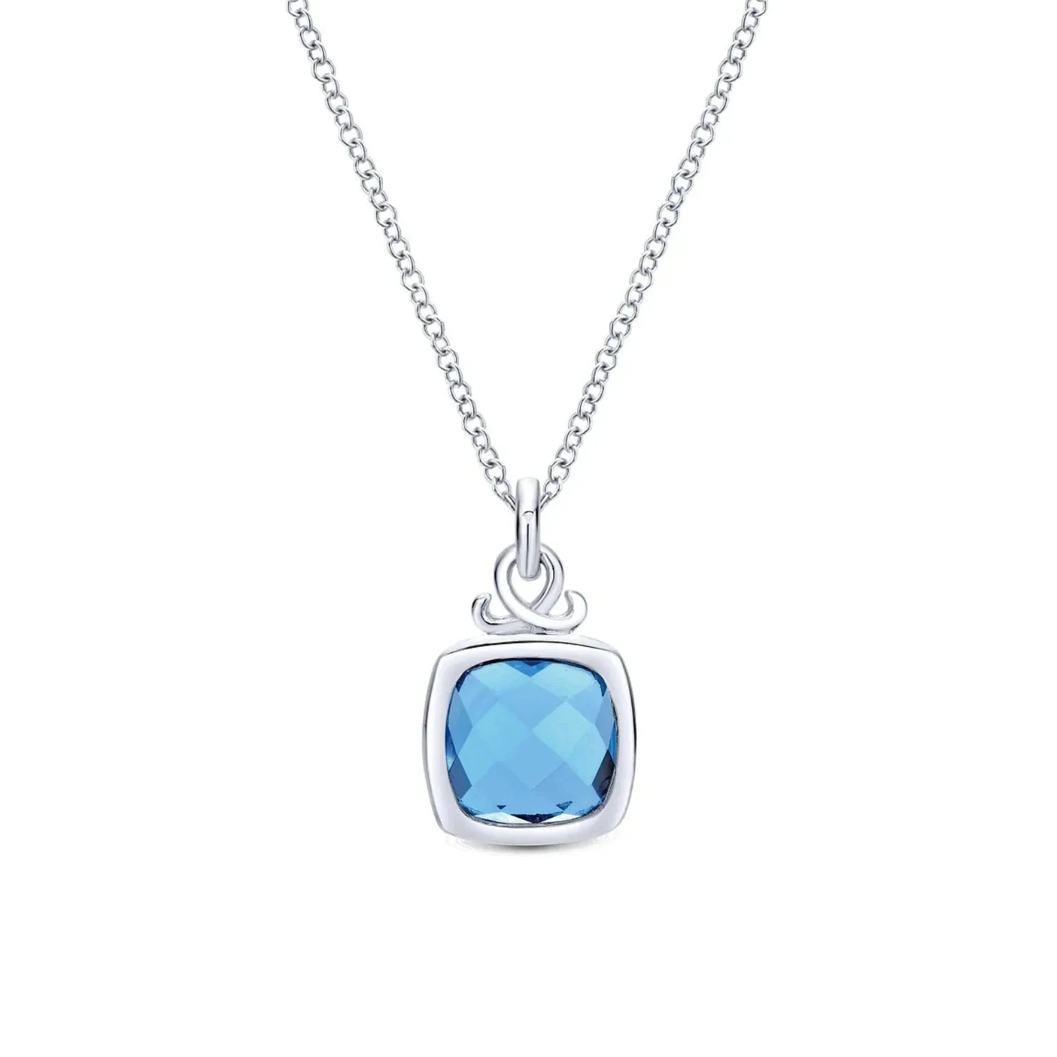 Gabriel & Co. Sterling Silver Cushion Shaped Blue Topaz Pendant
