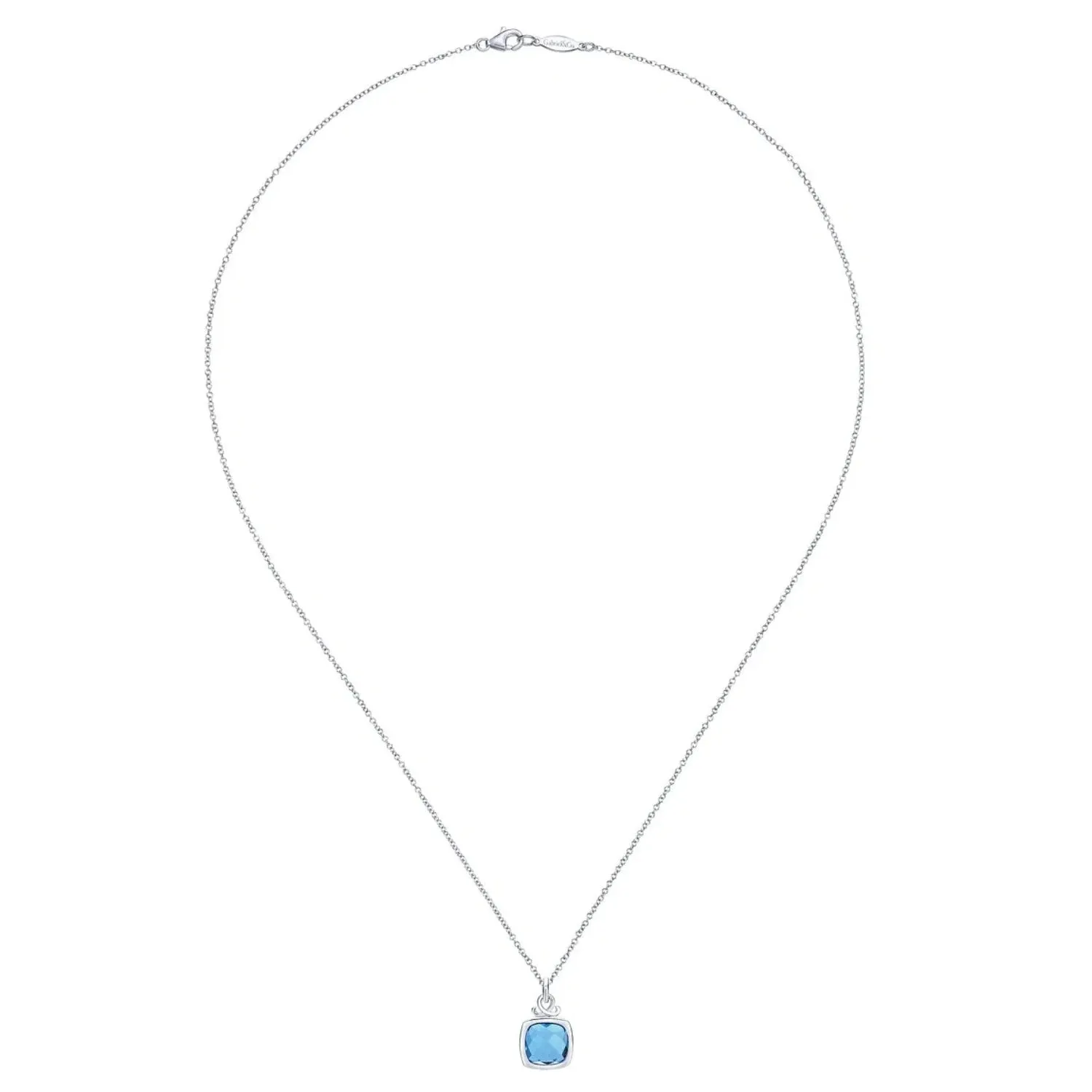 Gabriel & Co. Sterling Silver Cushion Shaped Blue Topaz Pendant