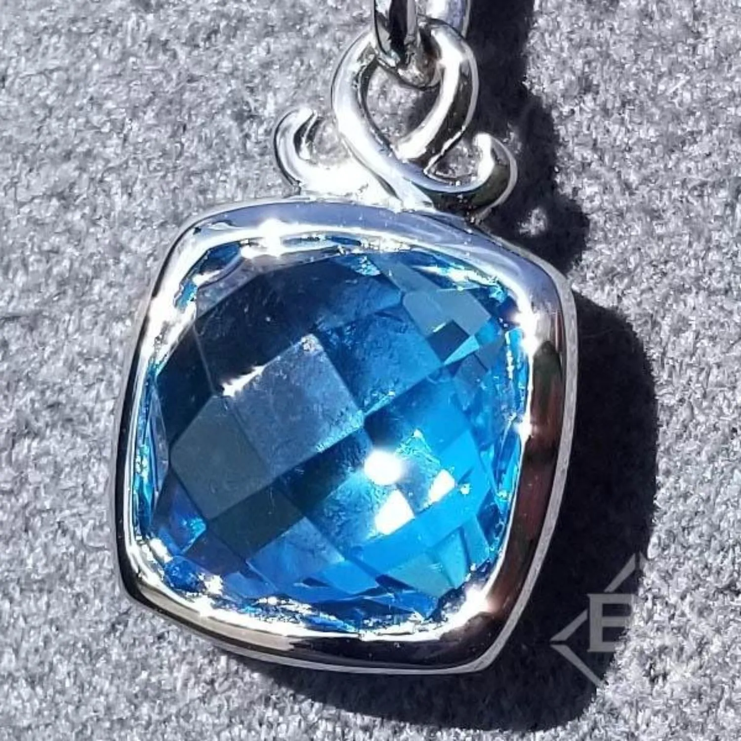 Gabriel & Co. Sterling Silver Cushion Shaped Blue Topaz Pendant