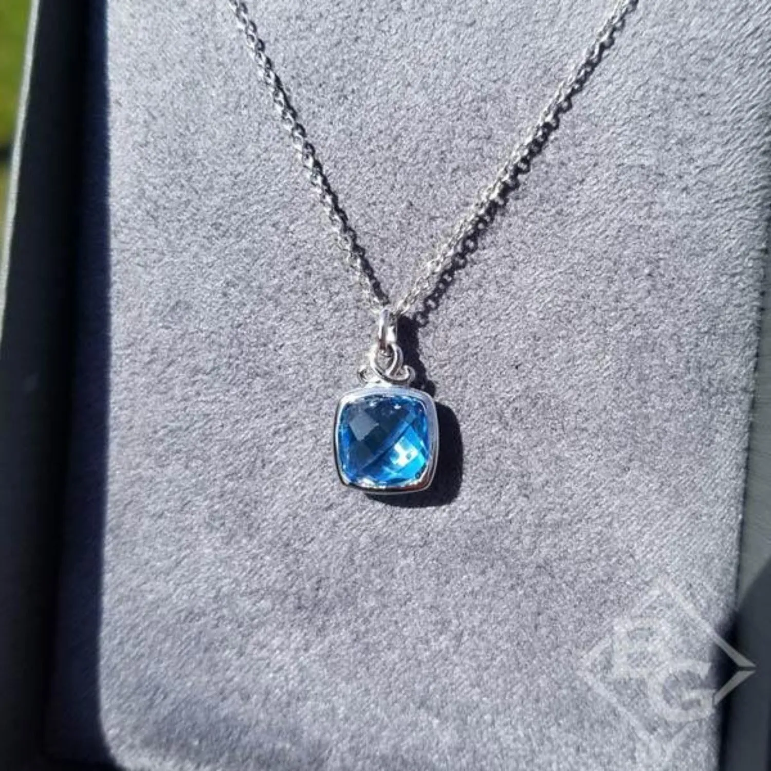 Gabriel & Co. Sterling Silver Cushion Shaped Blue Topaz Pendant