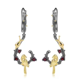 Garnet Dangling Bird Earrings