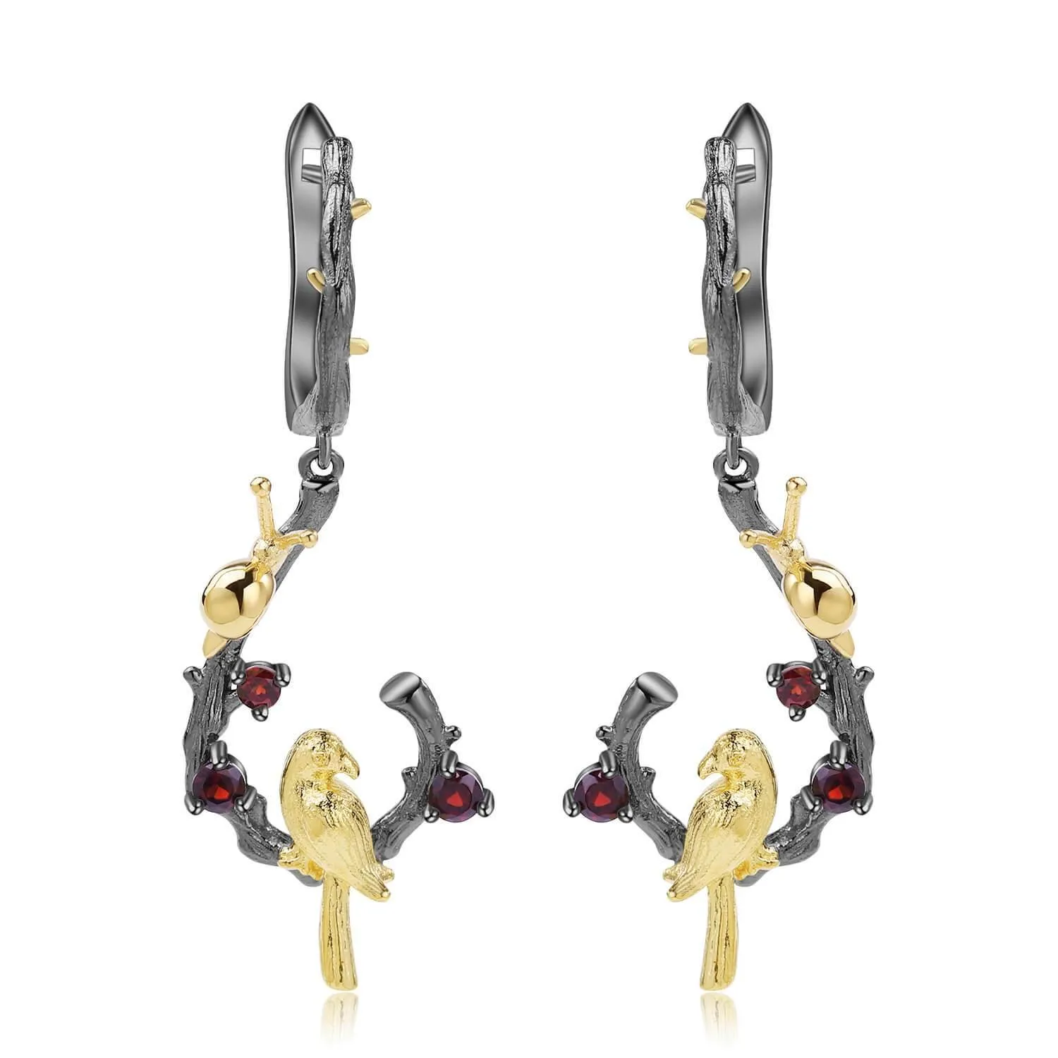 Garnet Dangling Bird Earrings