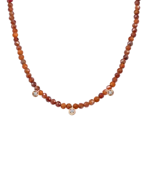 Garnet Gemstone & Three diamonds Necklace - 14K Rose Gold