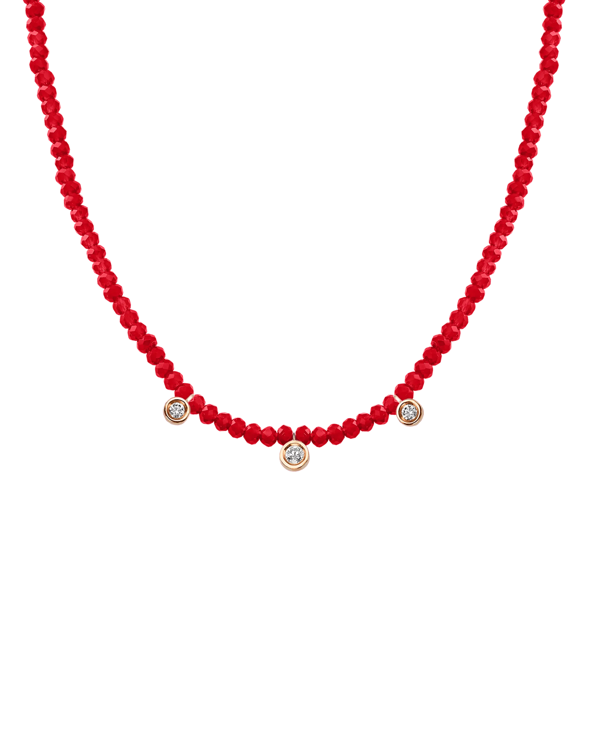 Garnet Gemstone & Three diamonds Necklace - 14K Rose Gold