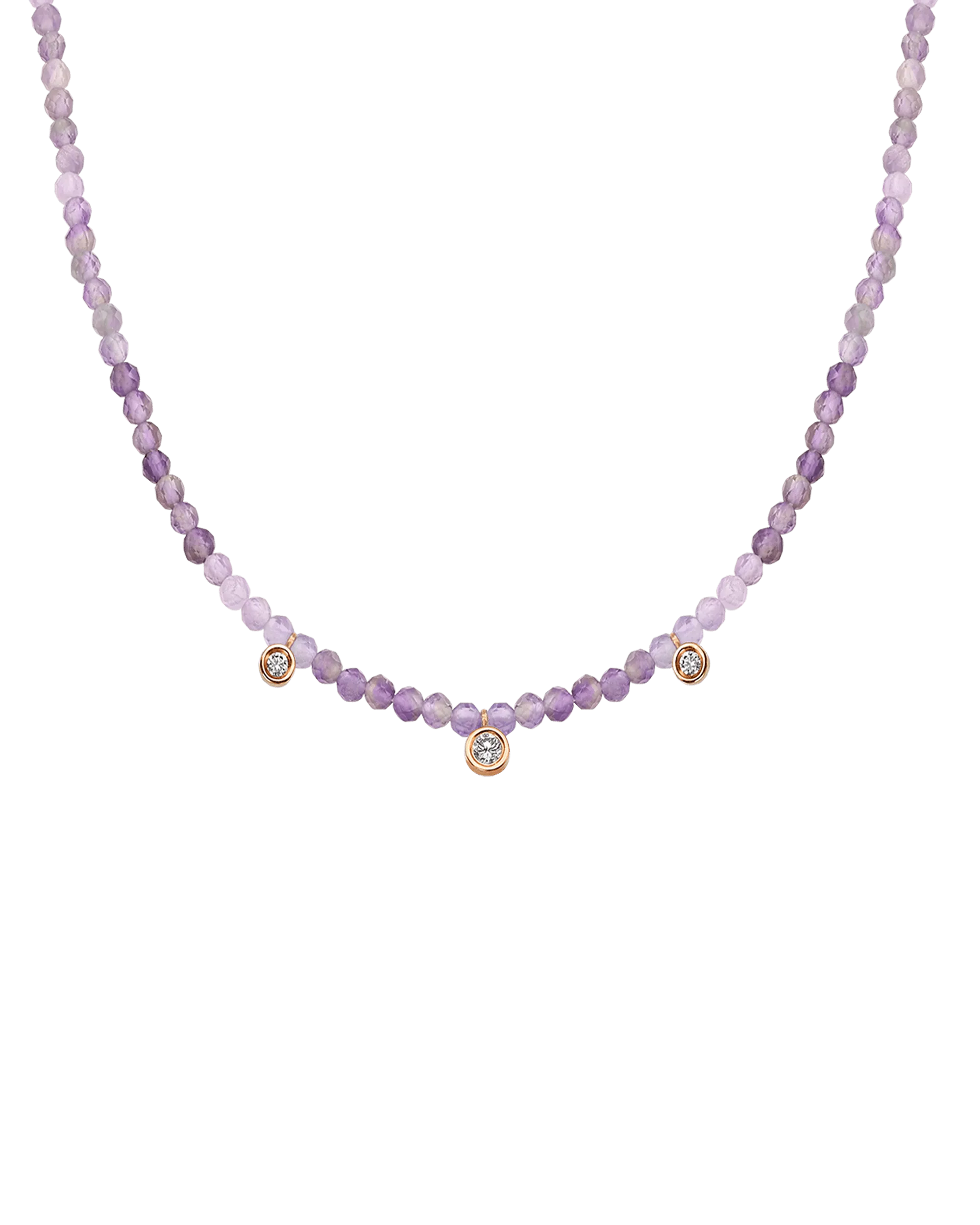 Garnet Gemstone & Three diamonds Necklace - 14K Rose Gold