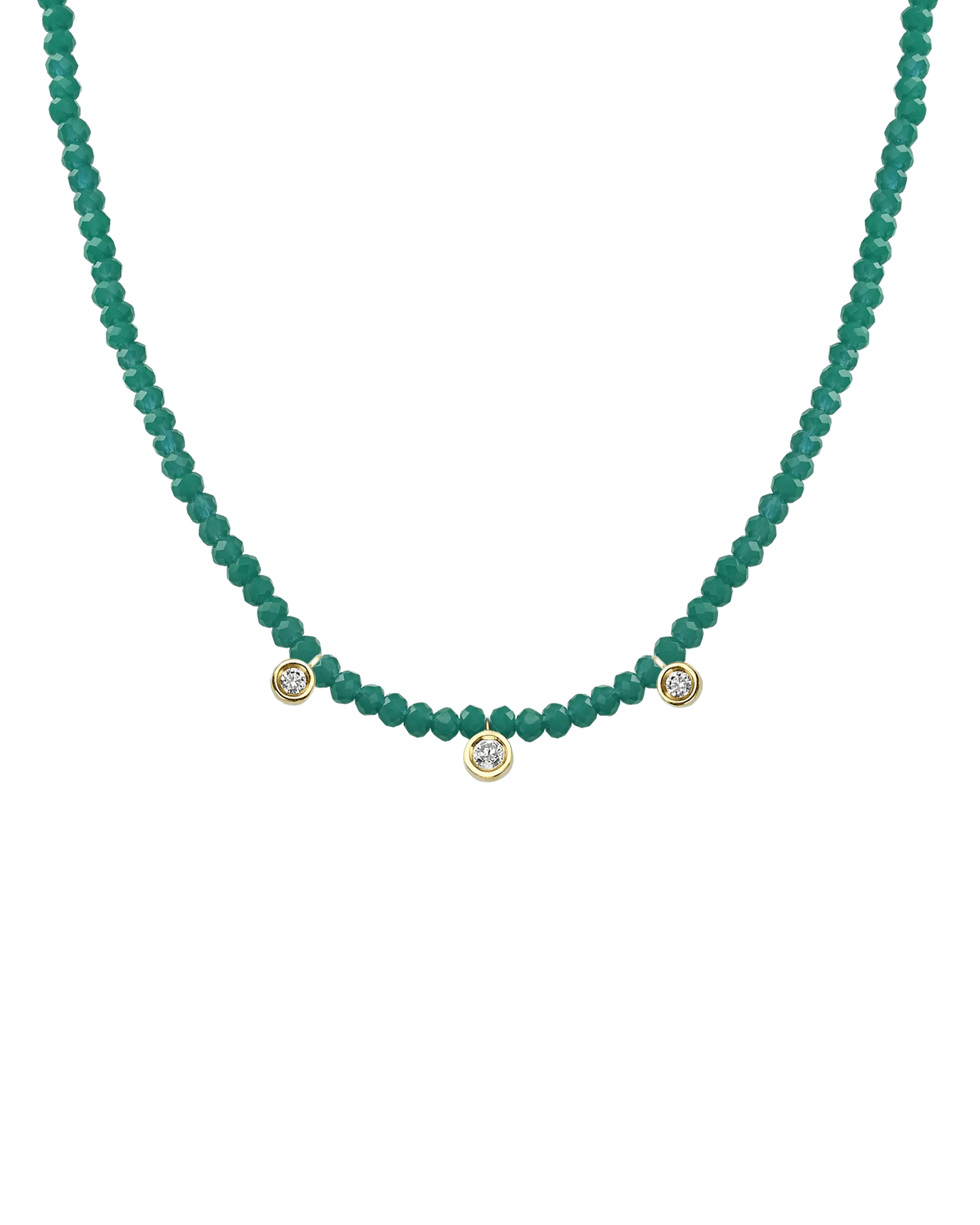 Garnet Gemstone & Three diamonds Necklace - 14K Yellow Gold