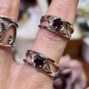 Garnet Star Midi Adjustable Finger Cuff Ring .925 Silver for Abundance, Good Luck and Positivity