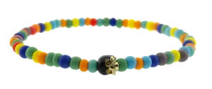 Gold Enameled Half Skull on Multicolor Beaded Bracelet