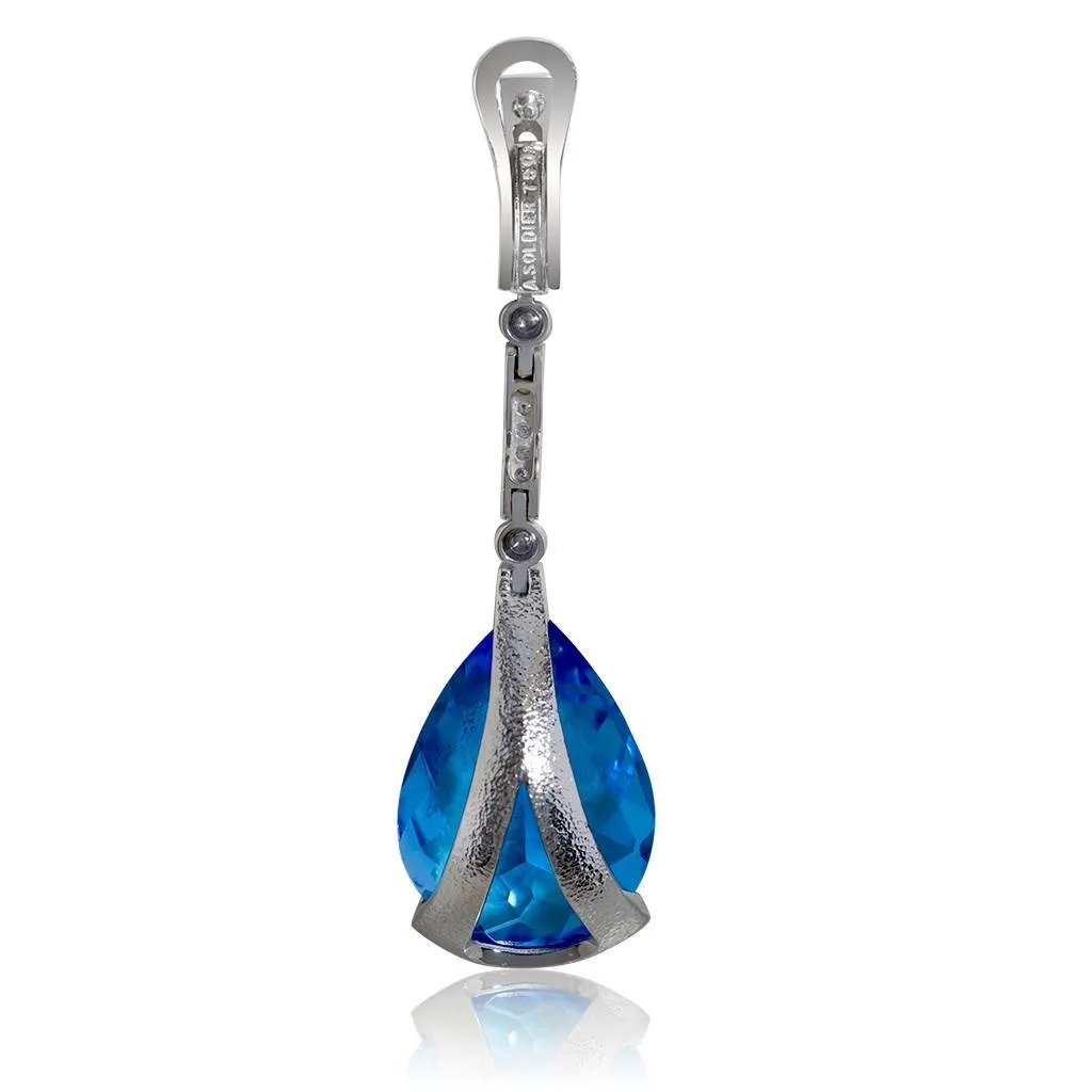 Gold Swan Drop Earrings with Blue Topaz & Diamonds
