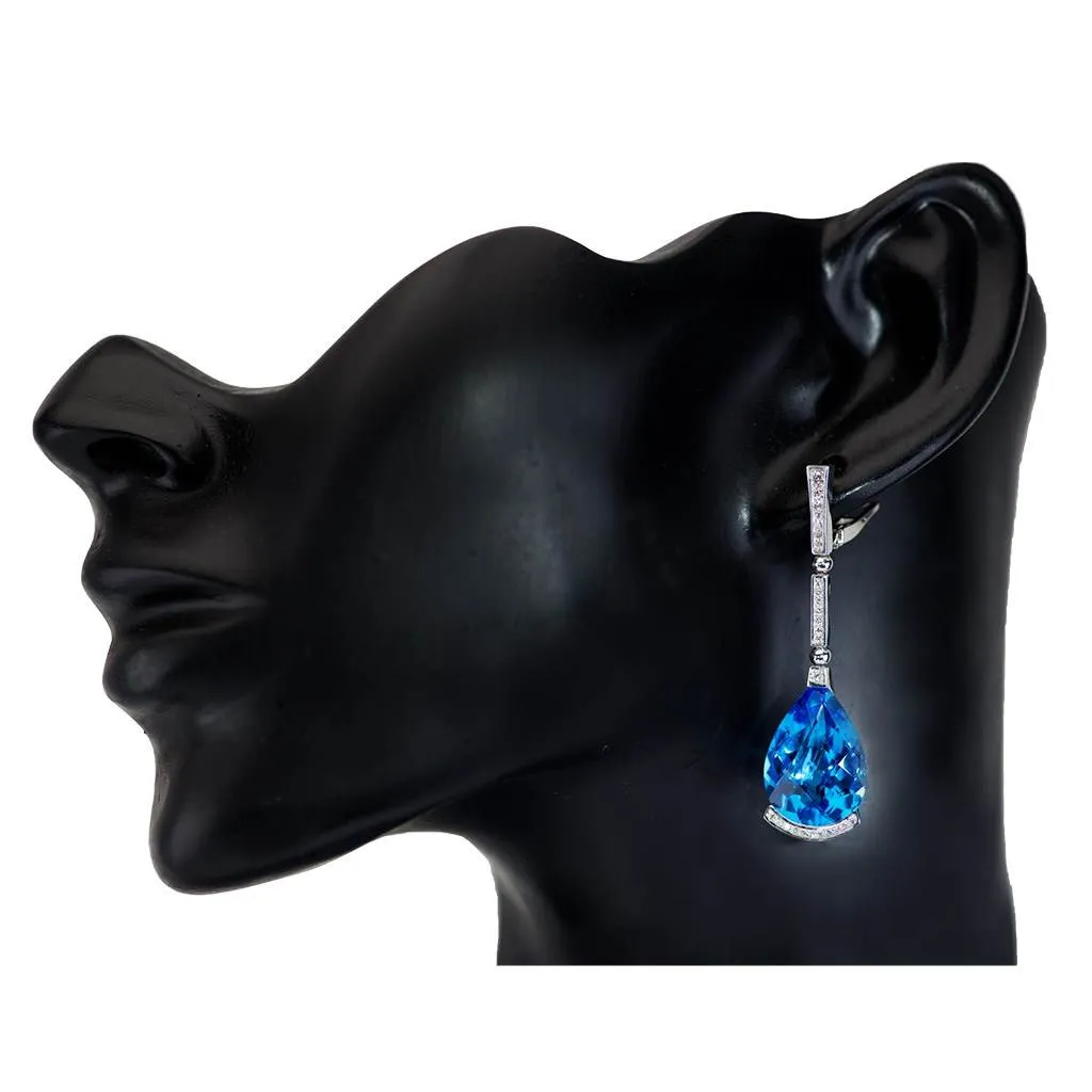 Gold Swan Drop Earrings with Blue Topaz & Diamonds