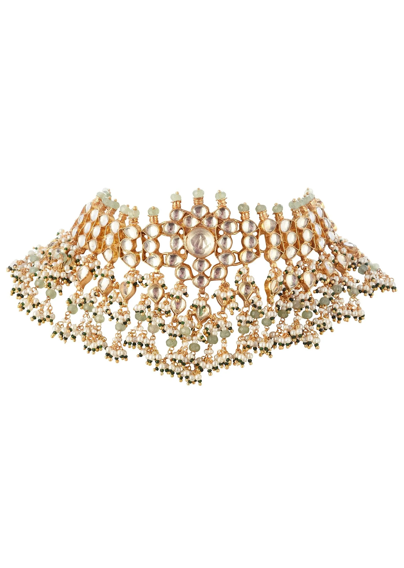 Gold Tone Choker Set With Kundan Work In Mix Metal