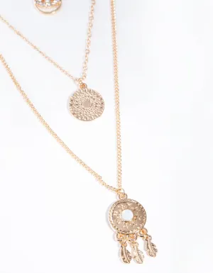 Gold Triple Row Dreamcatcher Moonstone Necklace