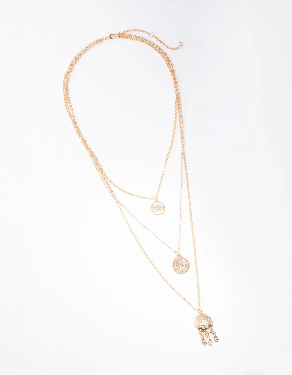 Gold Triple Row Dreamcatcher Moonstone Necklace
