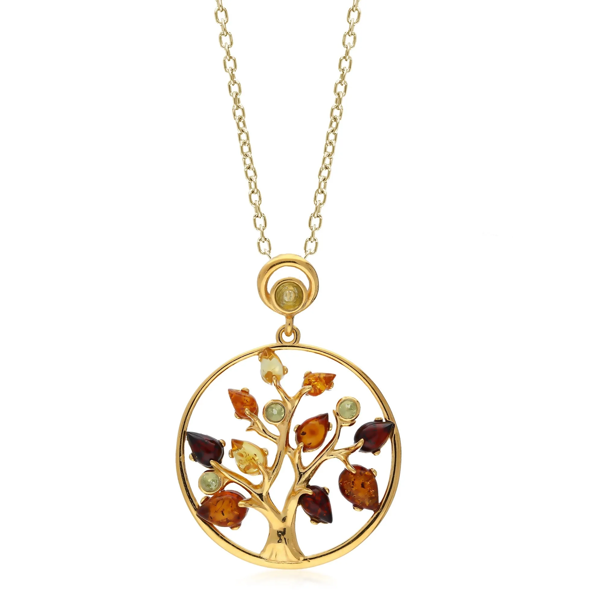 Gold Vermeil Amber Leaf Tree Of Life Pendant