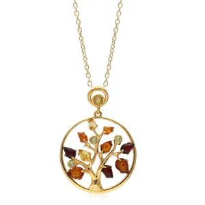 Gold Vermeil Amber Leaf Tree Of Life Pendant