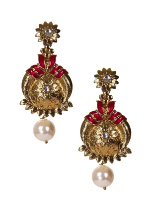 Golden Drop Earrings Crafted In Pink  Gemstones only on Kalki