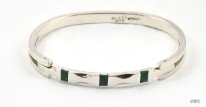 Gorgeous Vintage Sterling Silver and Malachite Stone Bangle Bracelet Mexico