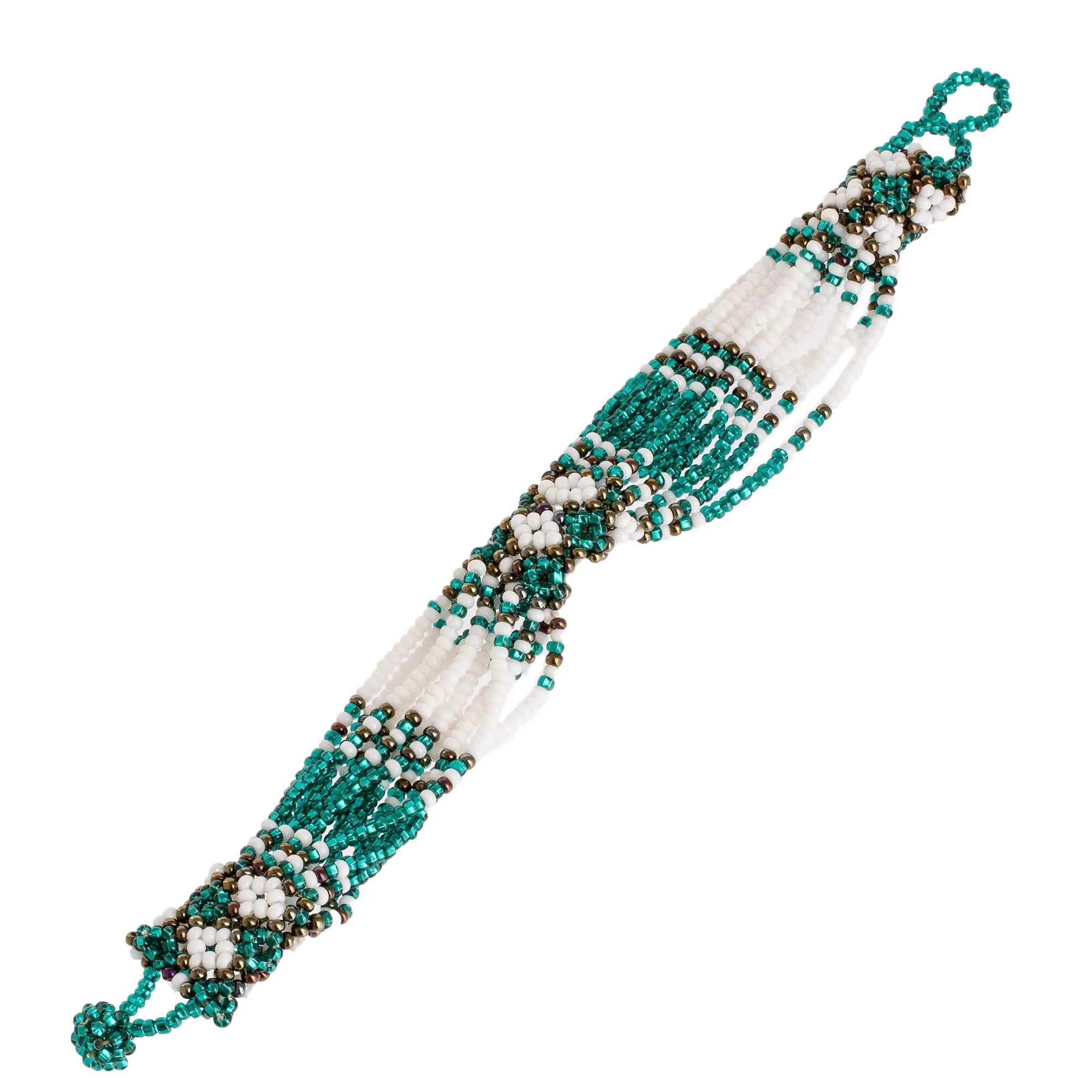 Green and Bronze Beaded Bracelet - Flower Harmony in Emerald | NOVICA