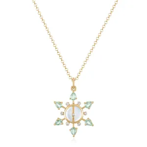 Green Sapphire and Diamond Star Necklace