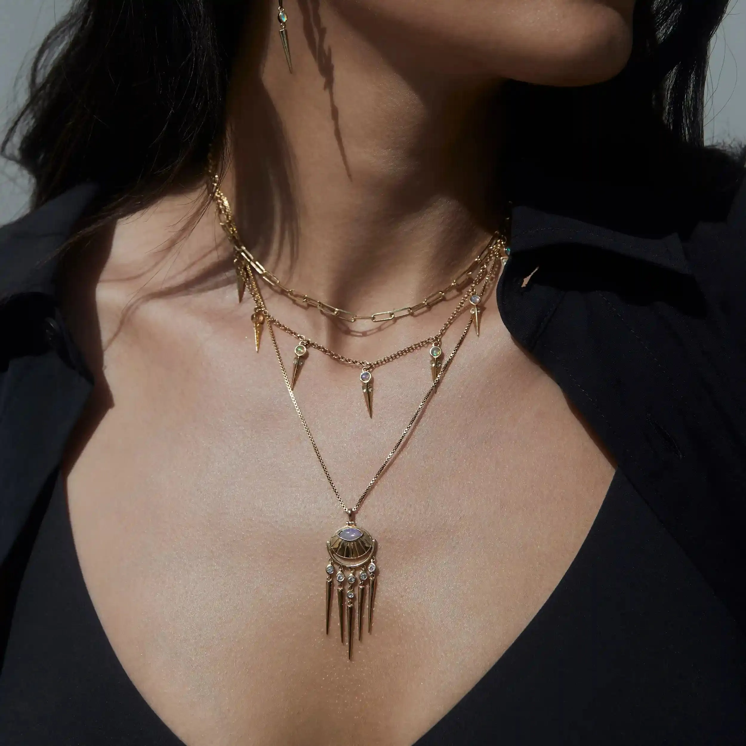 Grey Moonstone Wind Chime Necklace