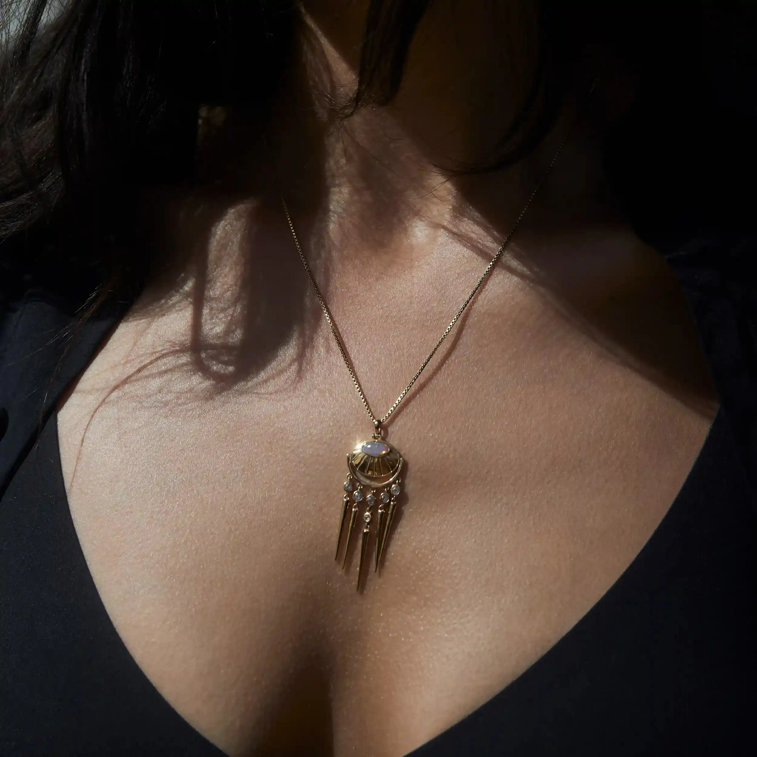 Grey Moonstone Wind Chime Necklace