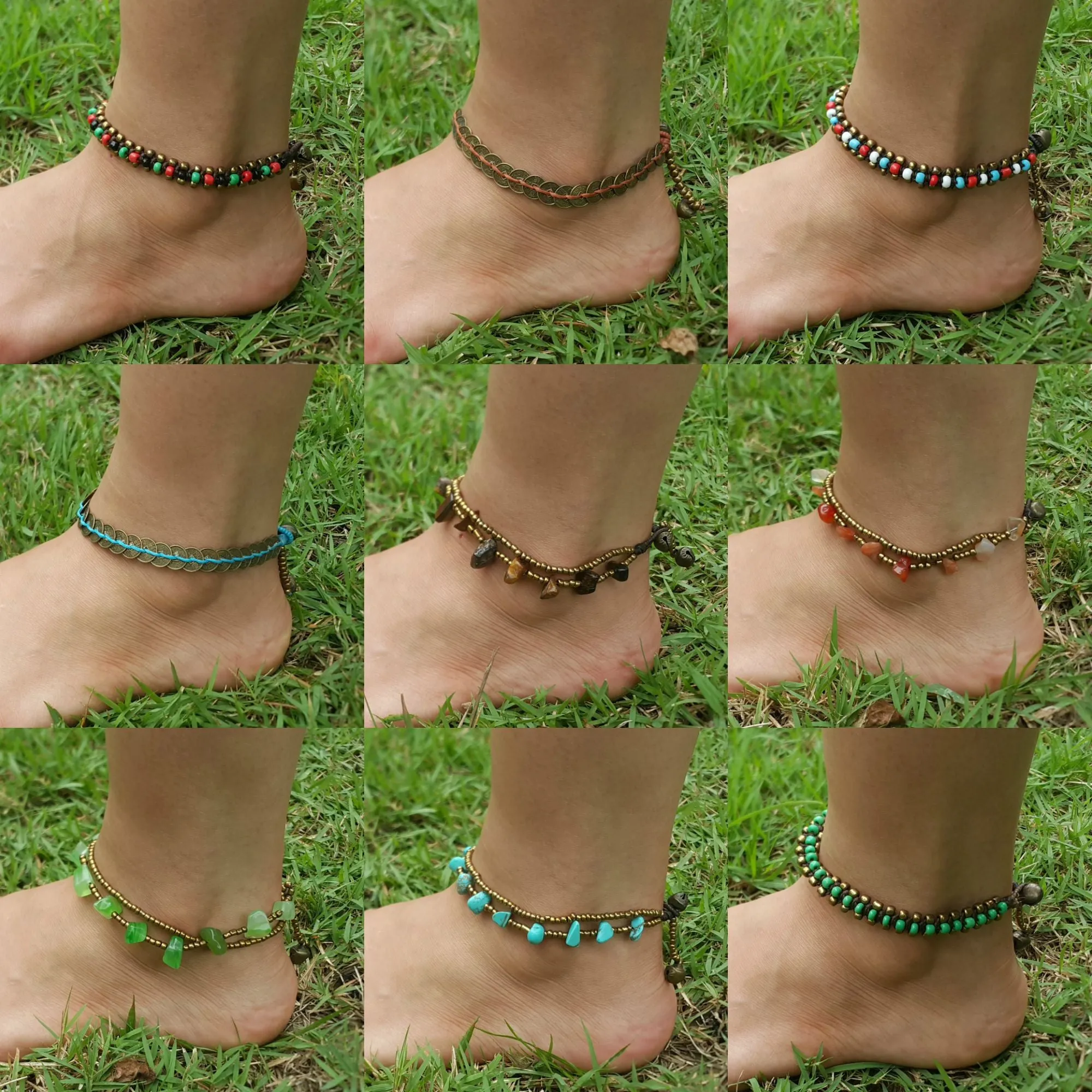 Hand Made Fair Trade Anklet Double Strand Brass Beads Onyx