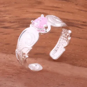 Hawaiian Scroll with Pink Heart CZ Cut Out Edge Toe Ring