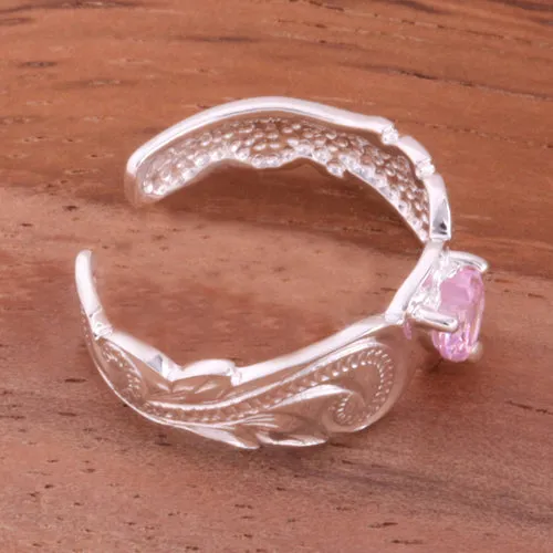 Hawaiian Scroll with Pink Heart CZ Cut Out Edge Toe Ring