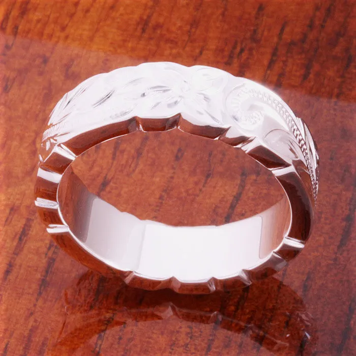 Hawaiian Scroll with Plumeria Cut Out Edge Ring Heavy Weight