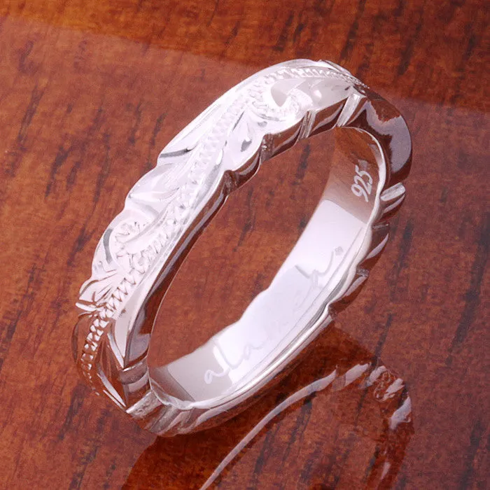Hawaiian Scroll with Plumeria Cut Out Edge Ring Heavy Weight