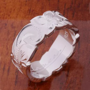 Hawaiian Scroll with Plumeria Cut Out Edge Ring Heavy Weight