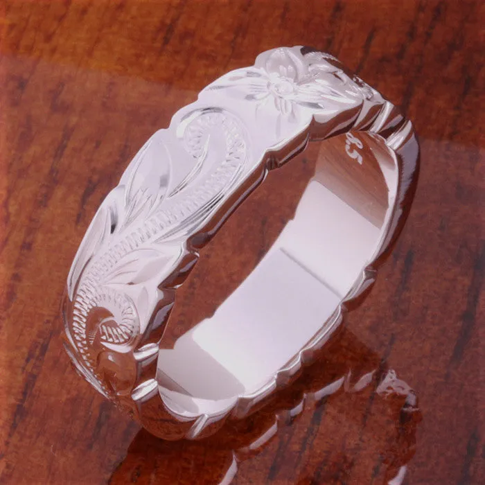 Hawaiian Scroll with Plumeria Cut Out Edge Ring Heavy Weight