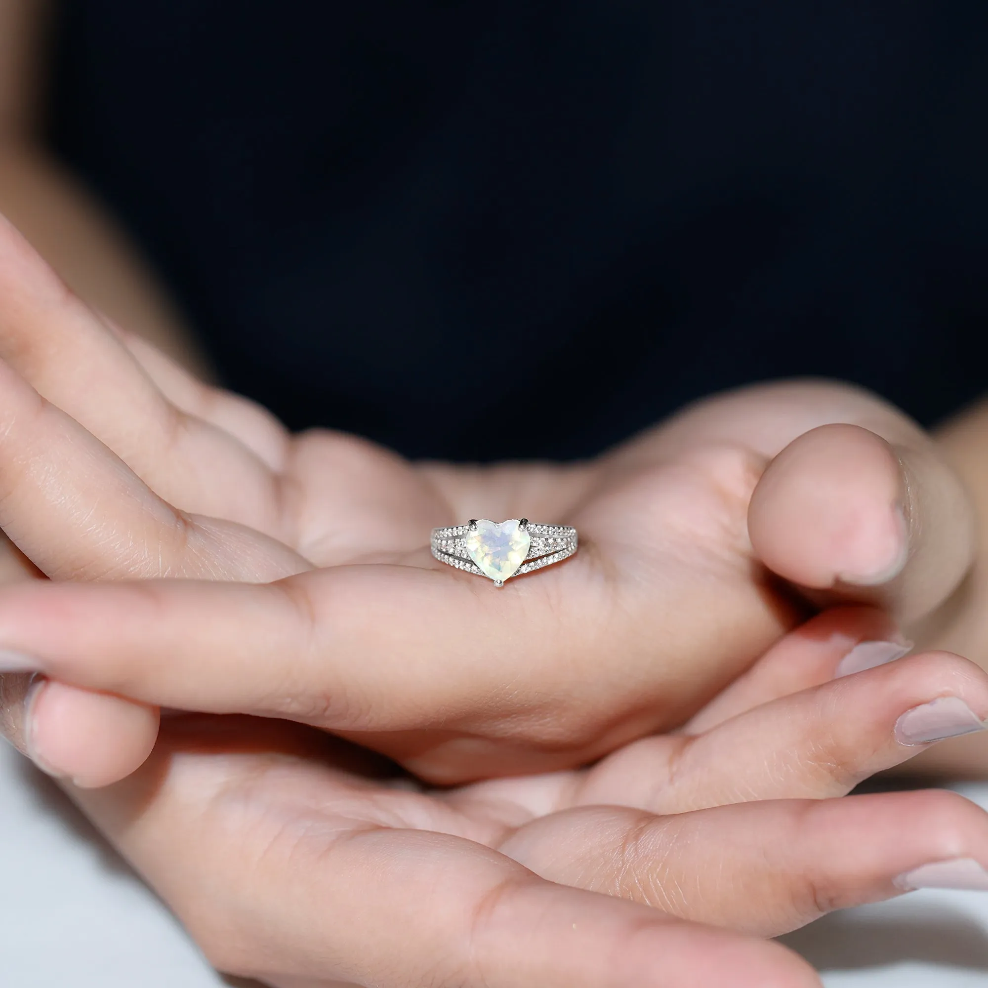 Heart Shape Solitaire Ethiopian Opal Designer Engagement Ring with Diamond