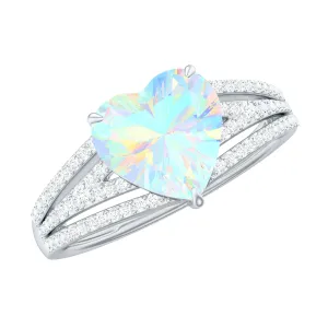Heart Shape Solitaire Ethiopian Opal Designer Engagement Ring with Diamond