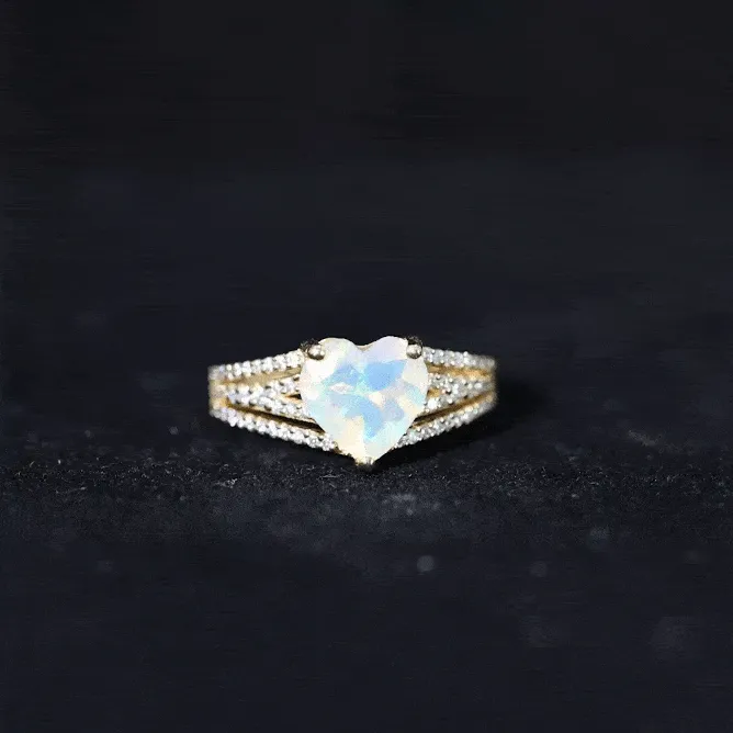 Heart Shape Solitaire Ethiopian Opal Designer Engagement Ring with Diamond