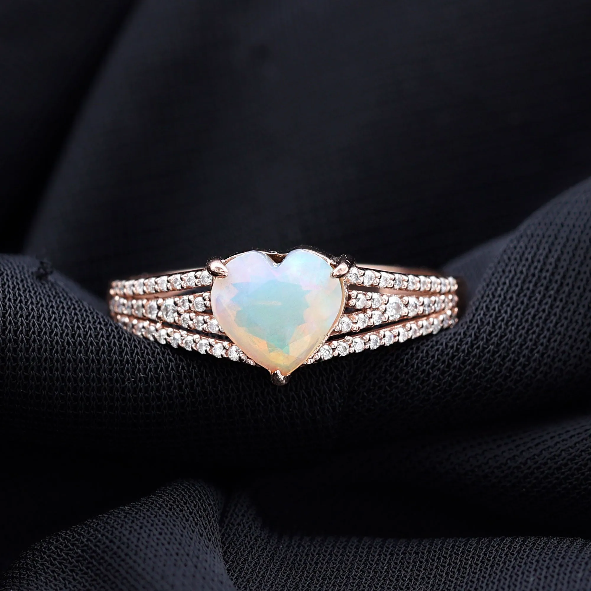 Heart Shape Solitaire Ethiopian Opal Designer Engagement Ring with Diamond