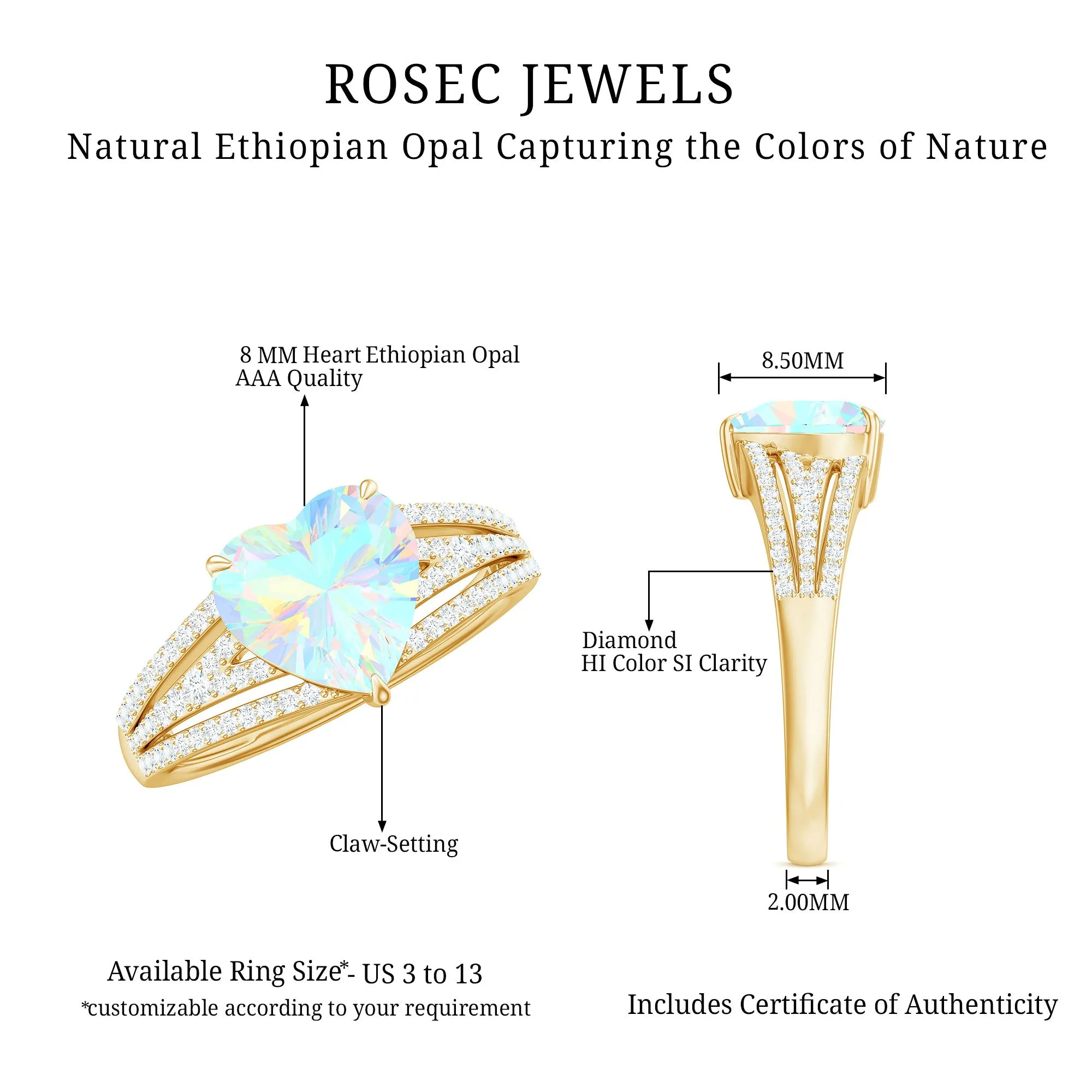 Heart Shape Solitaire Ethiopian Opal Designer Engagement Ring with Diamond