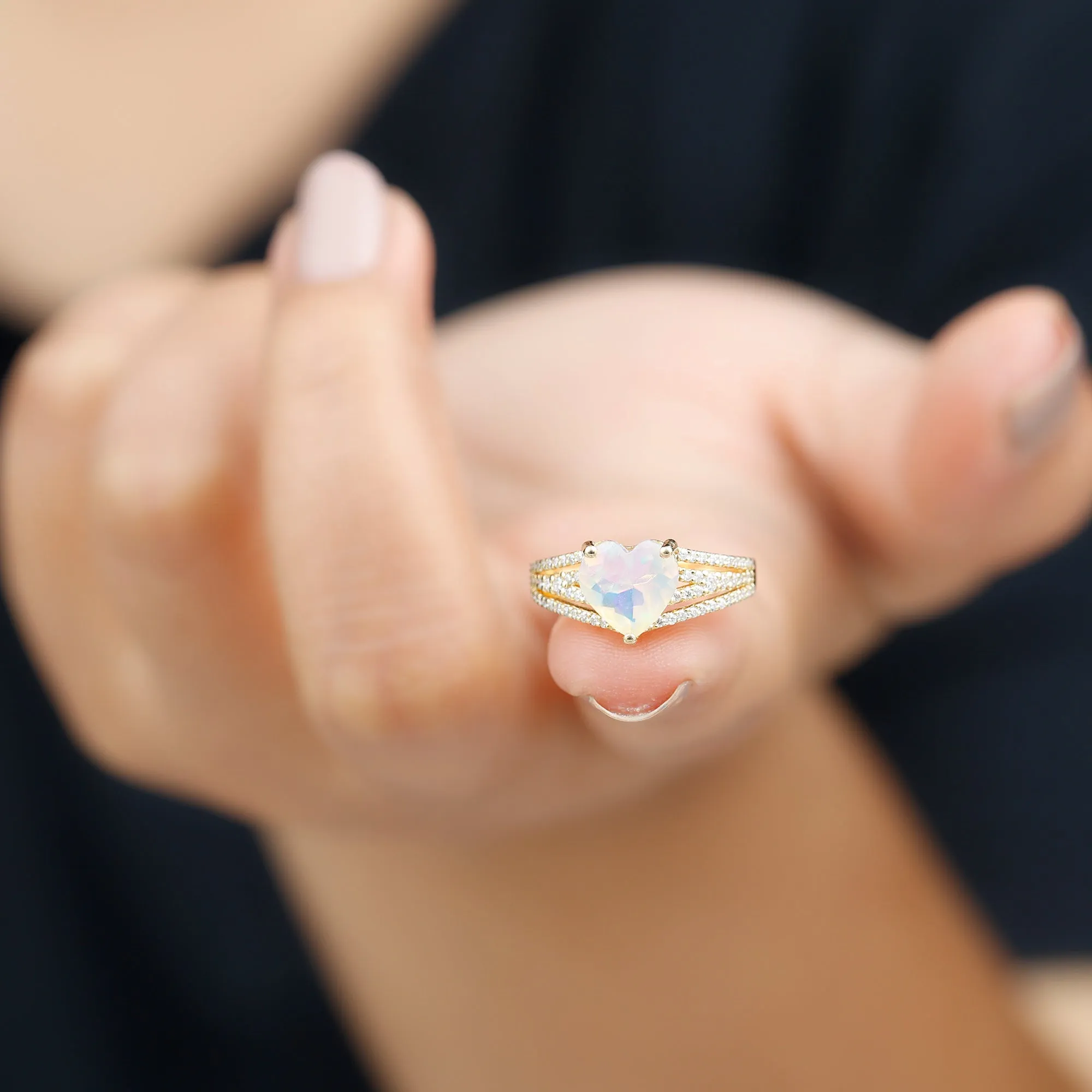 Heart Shape Solitaire Ethiopian Opal Designer Engagement Ring with Diamond