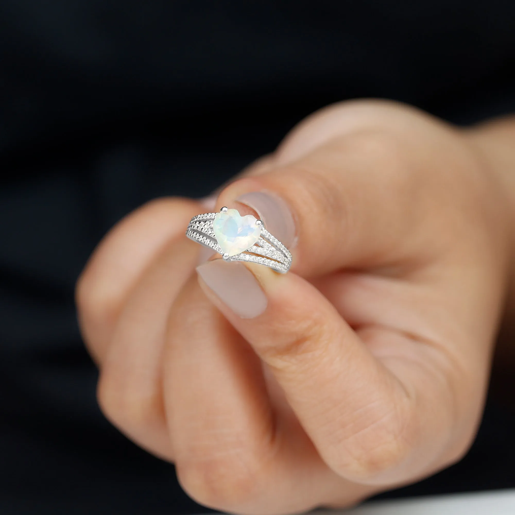 Heart Shape Solitaire Ethiopian Opal Designer Engagement Ring with Diamond