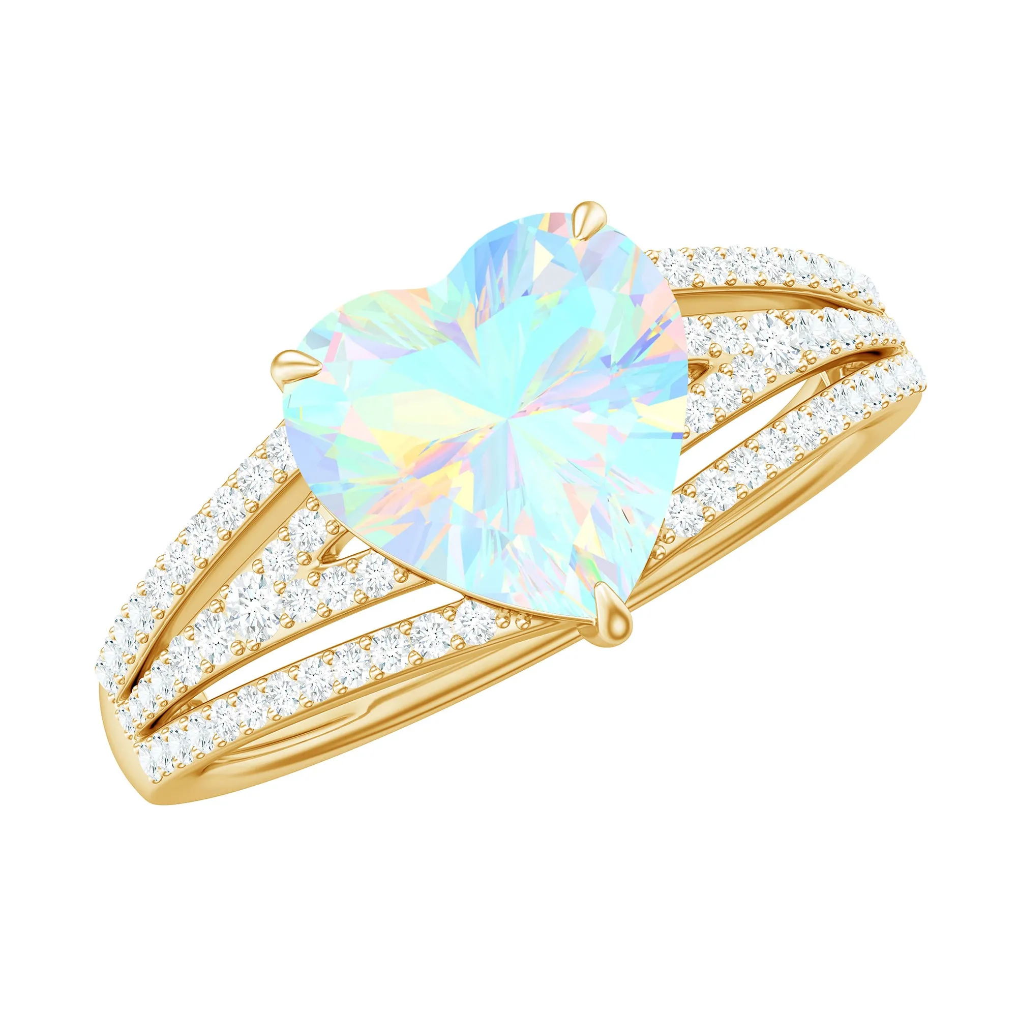 Heart Shape Solitaire Ethiopian Opal Designer Engagement Ring with Diamond