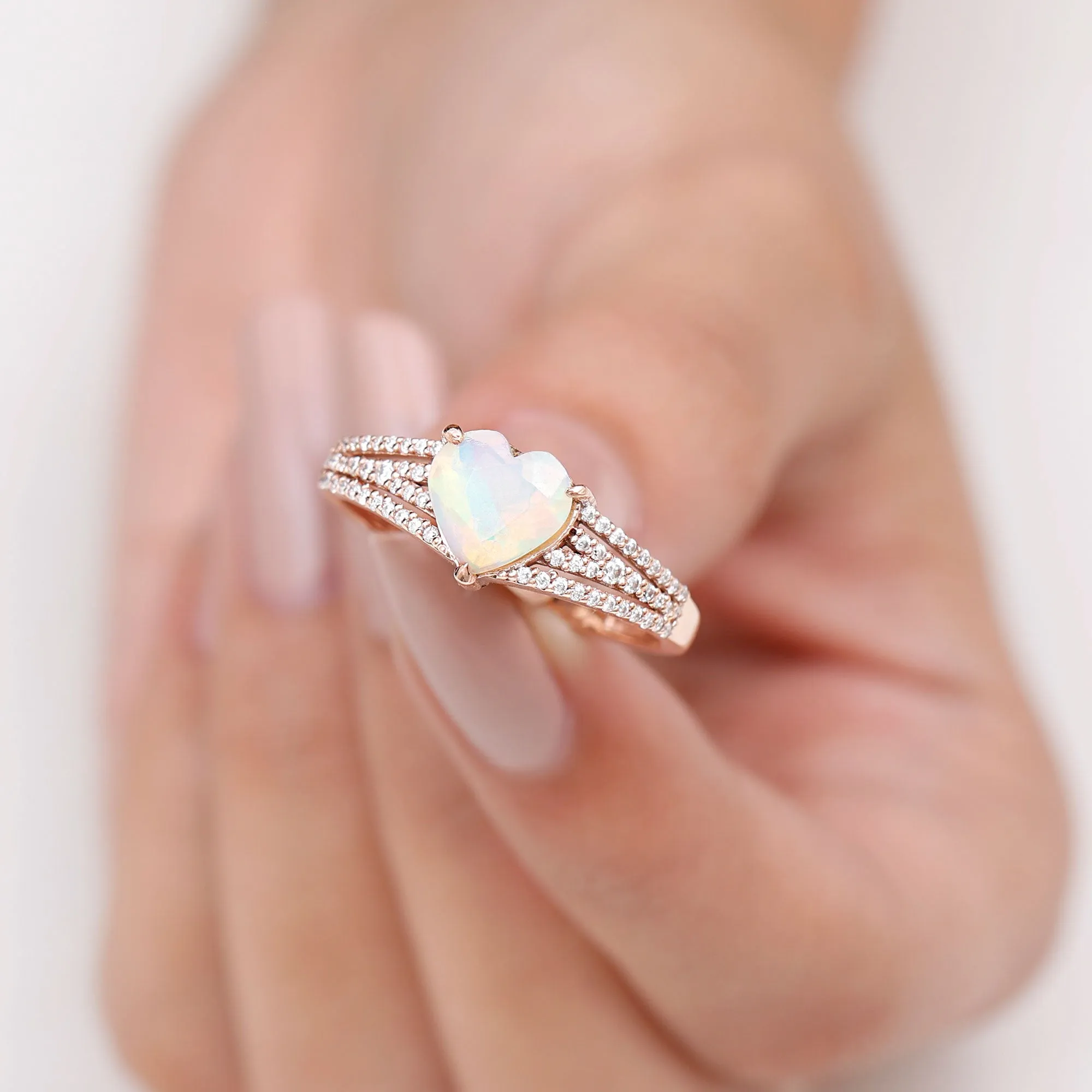 Heart Shape Solitaire Ethiopian Opal Designer Engagement Ring with Diamond