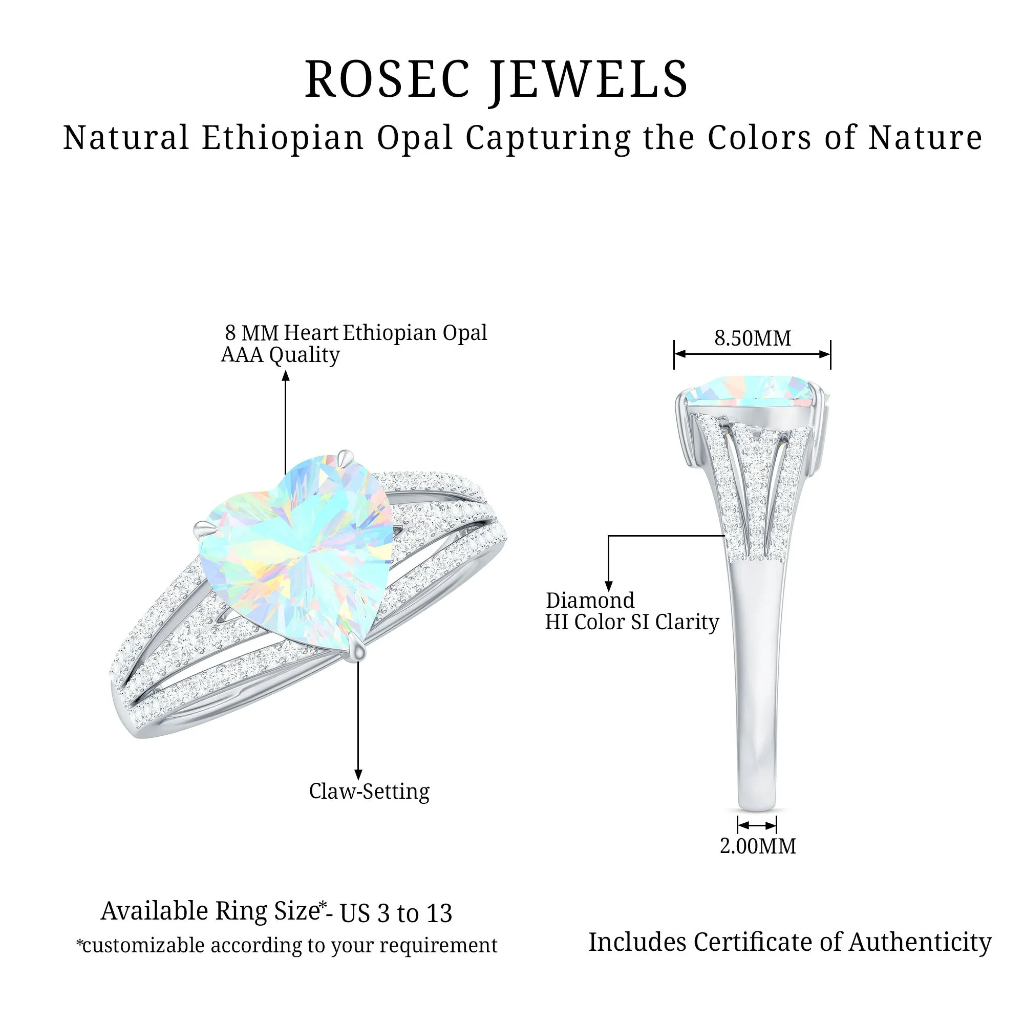 Heart Shape Solitaire Ethiopian Opal Designer Engagement Ring with Diamond