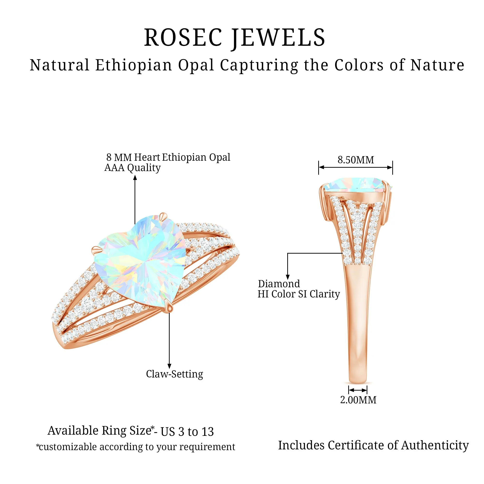 Heart Shape Solitaire Ethiopian Opal Designer Engagement Ring with Diamond