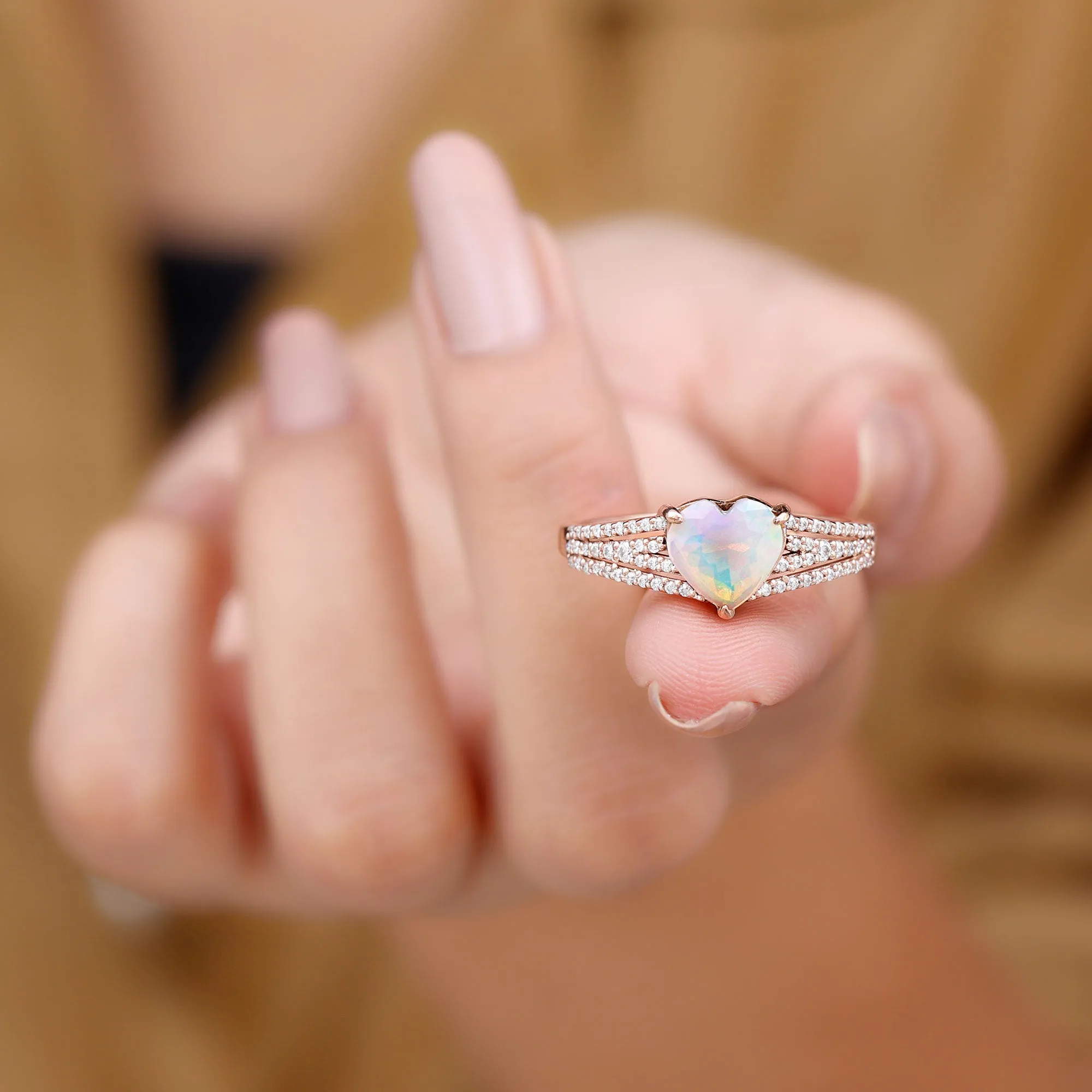 Heart Shape Solitaire Ethiopian Opal Designer Engagement Ring with Diamond