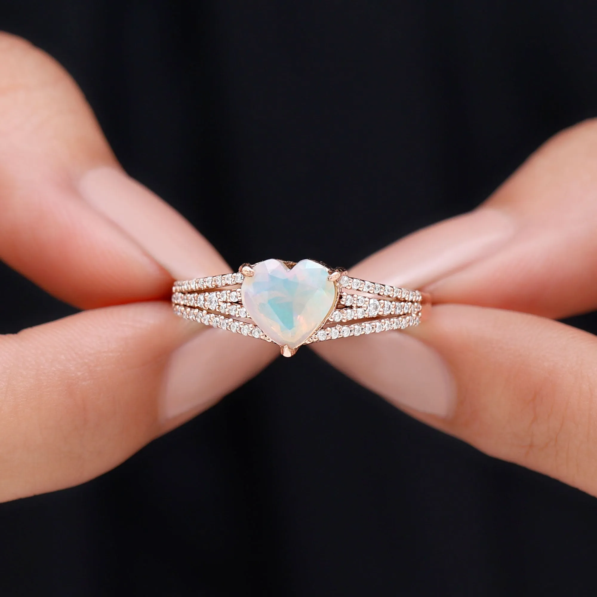 Heart Shape Solitaire Ethiopian Opal Designer Engagement Ring with Diamond
