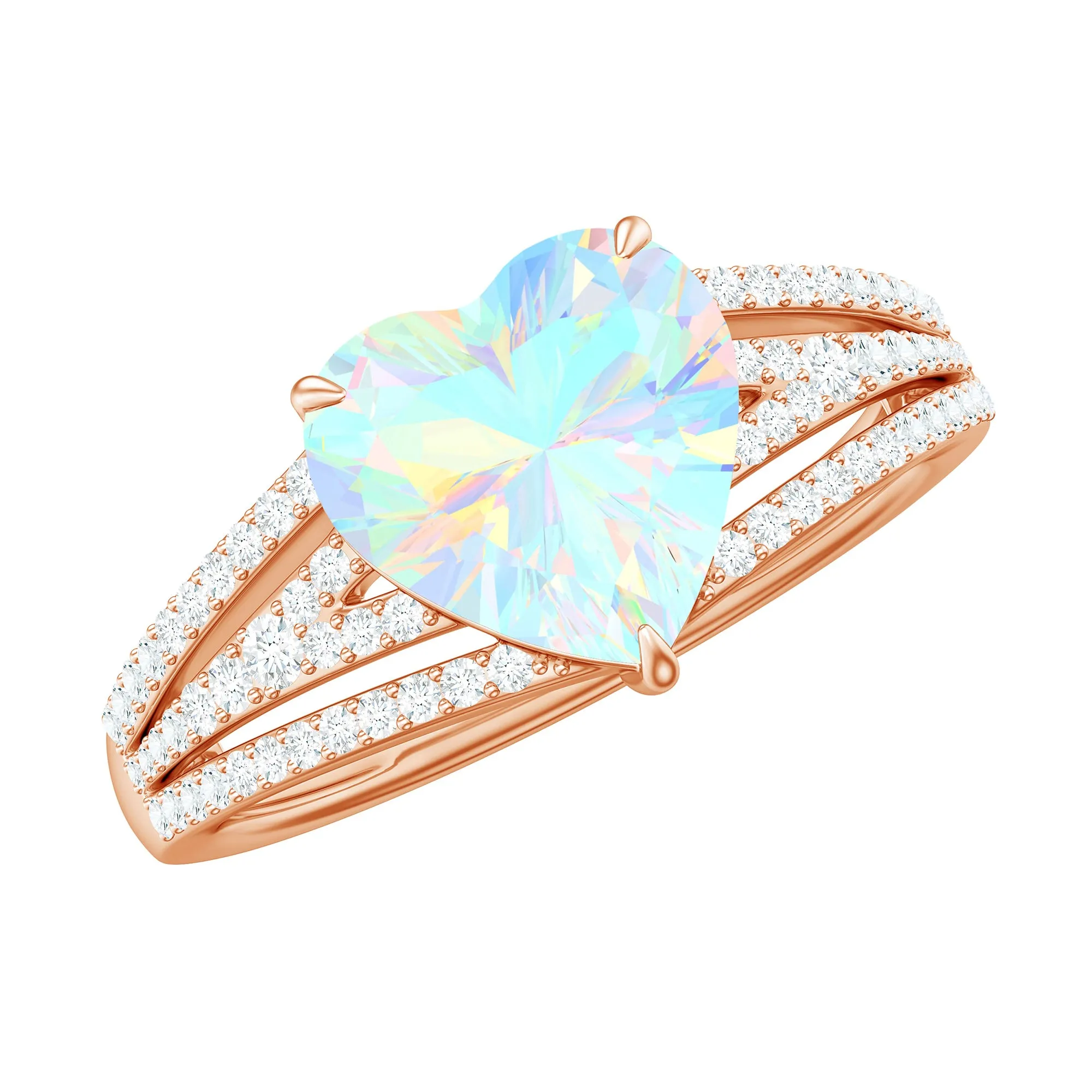 Heart Shape Solitaire Ethiopian Opal Designer Engagement Ring with Diamond