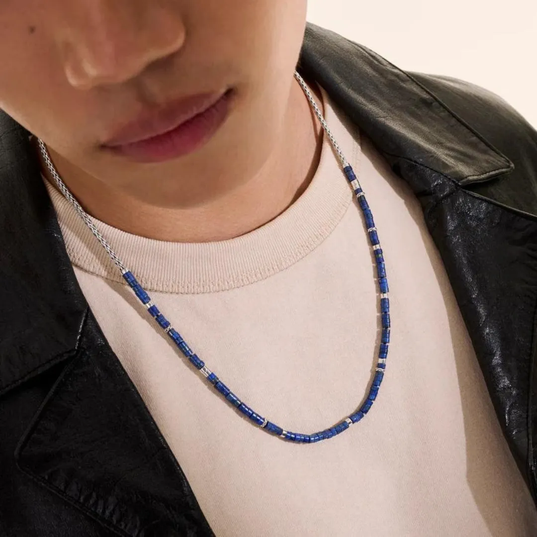 Heishi Silver 3.5mm Slim Chain Necklace with Lapis Lazuli by John Hardy