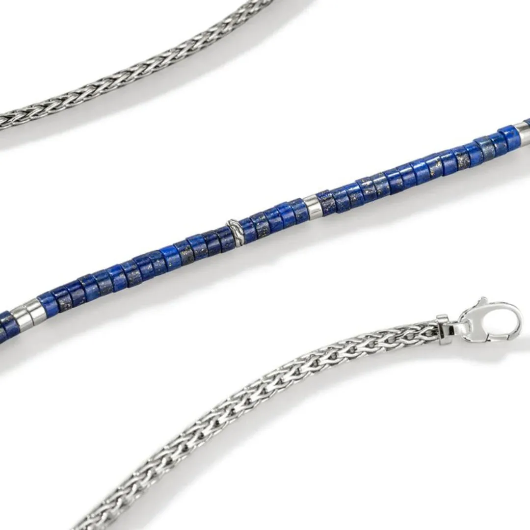 Heishi Silver 3.5mm Slim Chain Necklace with Lapis Lazuli by John Hardy